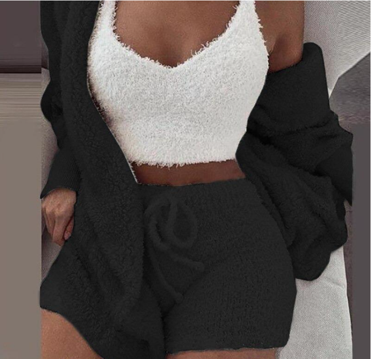 Conjunto de Pijama Sexy e Casual Quentinho de Manga Longa Feminino - Inverno