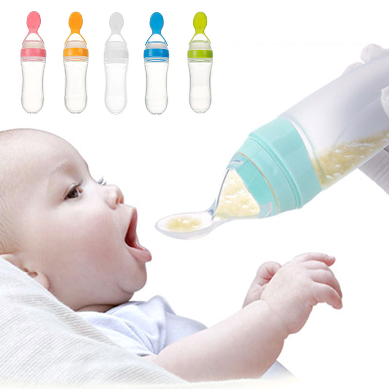 Mamadeira Segura de Silicone com Colher Espremível para Recém-nascido, Treinamento de Alimentação Complementar