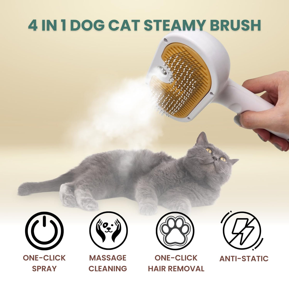 Escova com Spray de Água para Cães e Gatos de Pelo Curto e Longo