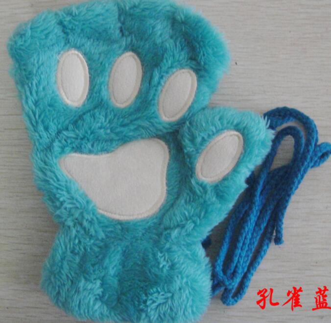 Luvas Fofas de Meio Dedo com Patinha de Urso para Inverno