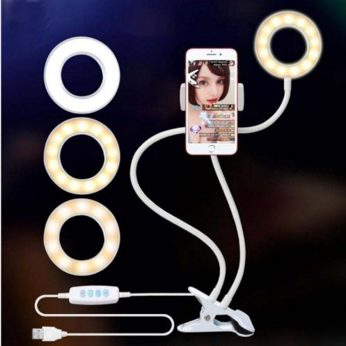 Anel de Luz LED para Selfie e Transmissões, Ajustável, Luz de Maquiagem com Suporte de 8 cm
