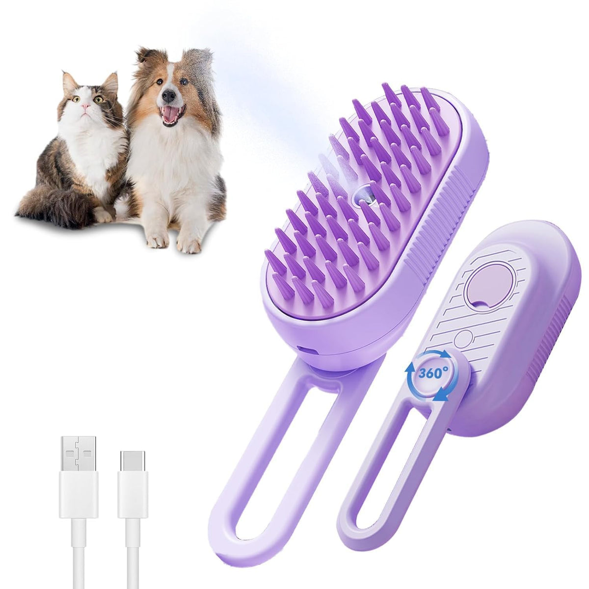 Escova a Vapor 3 em 1 com Cabo Dobrável para Gatos