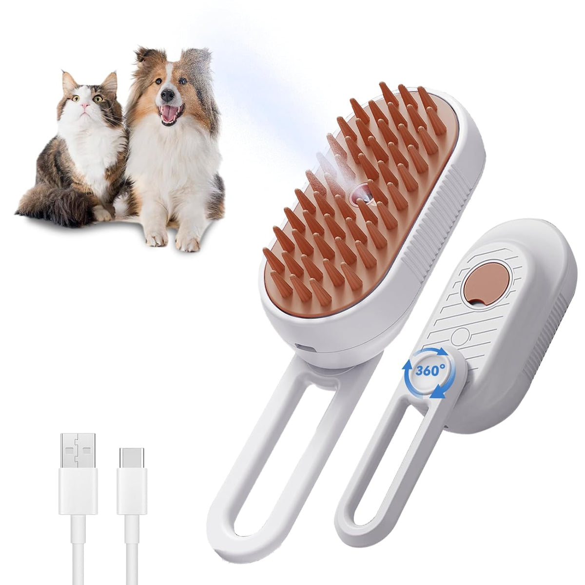 Escova a Vapor 3 em 1 com Cabo Dobrável para Gatos