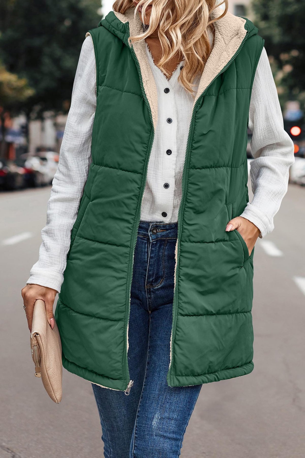 Colete Cardigã com Capuz Dupla Face Slim Elegante