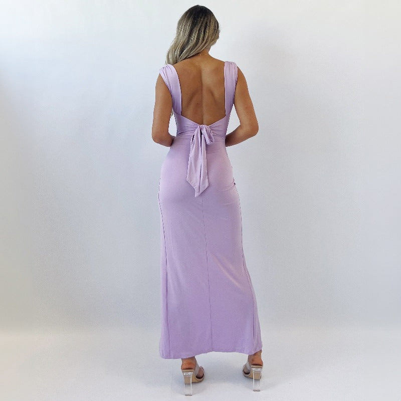 Vestido Slim Sem Mangas com Fenda e Amarração nas Costas Feminino