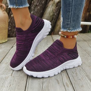 Tênis Feminino Slip-on de Malha Flyknit com Plataforma Grossa e Anabela