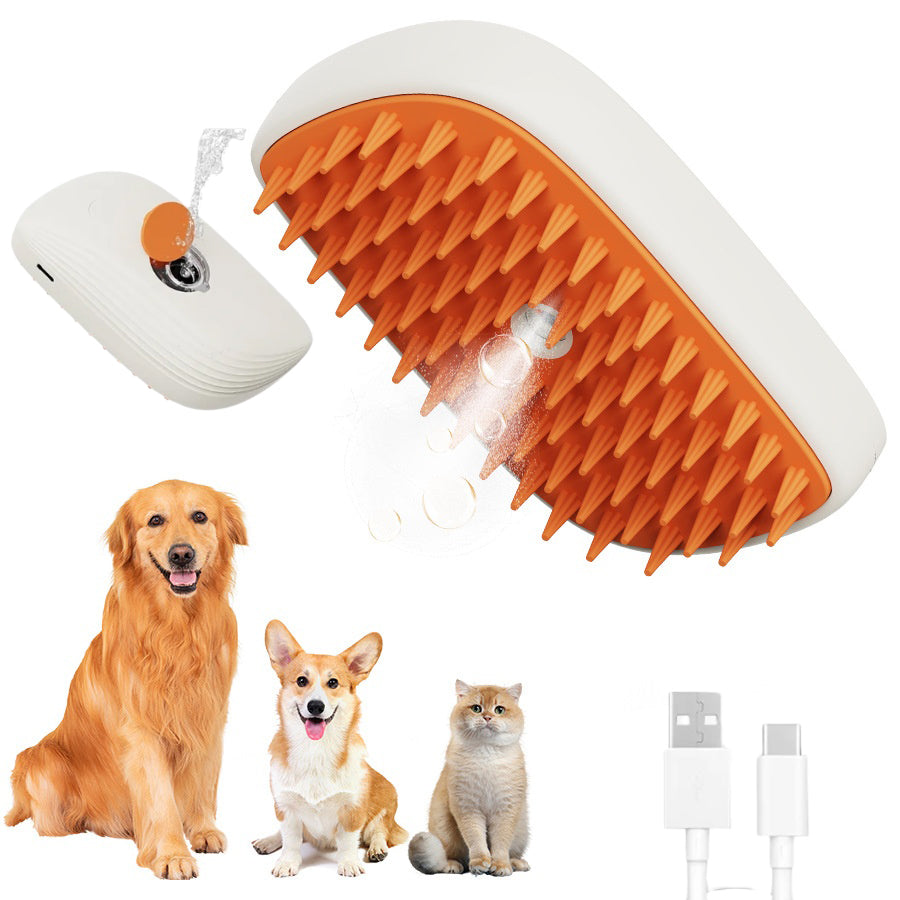 Escova a Vapor Recarregável USB com Spray e Massagem para Gatos e Cães