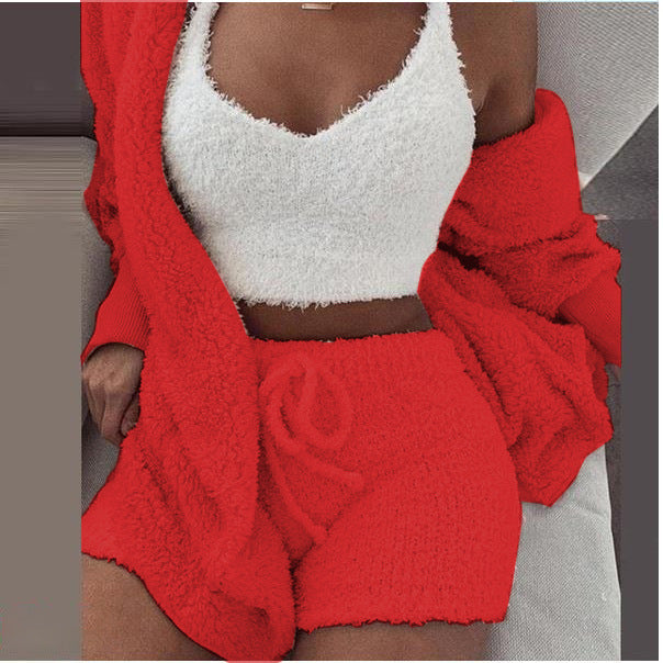 Conjunto de Roupa de Casa de Pelúcia 3 Peças Feminino