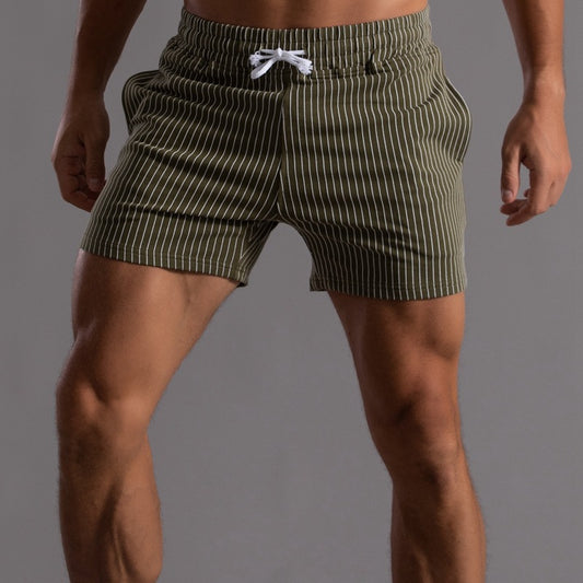 Short Esportivo de Algodão Listrado para Corrida e Fitness Masculino