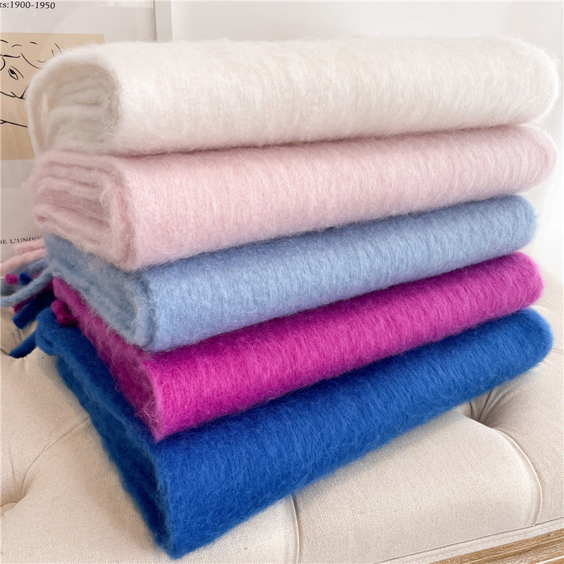 Cachecol Comprido de Mohair Liso com Franjas - Inverno
