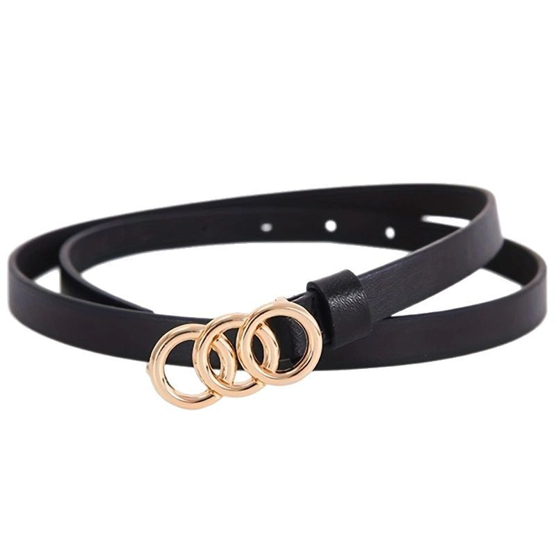 Cinto Fino Feminino Retrô Minimalista com 3 Argolas