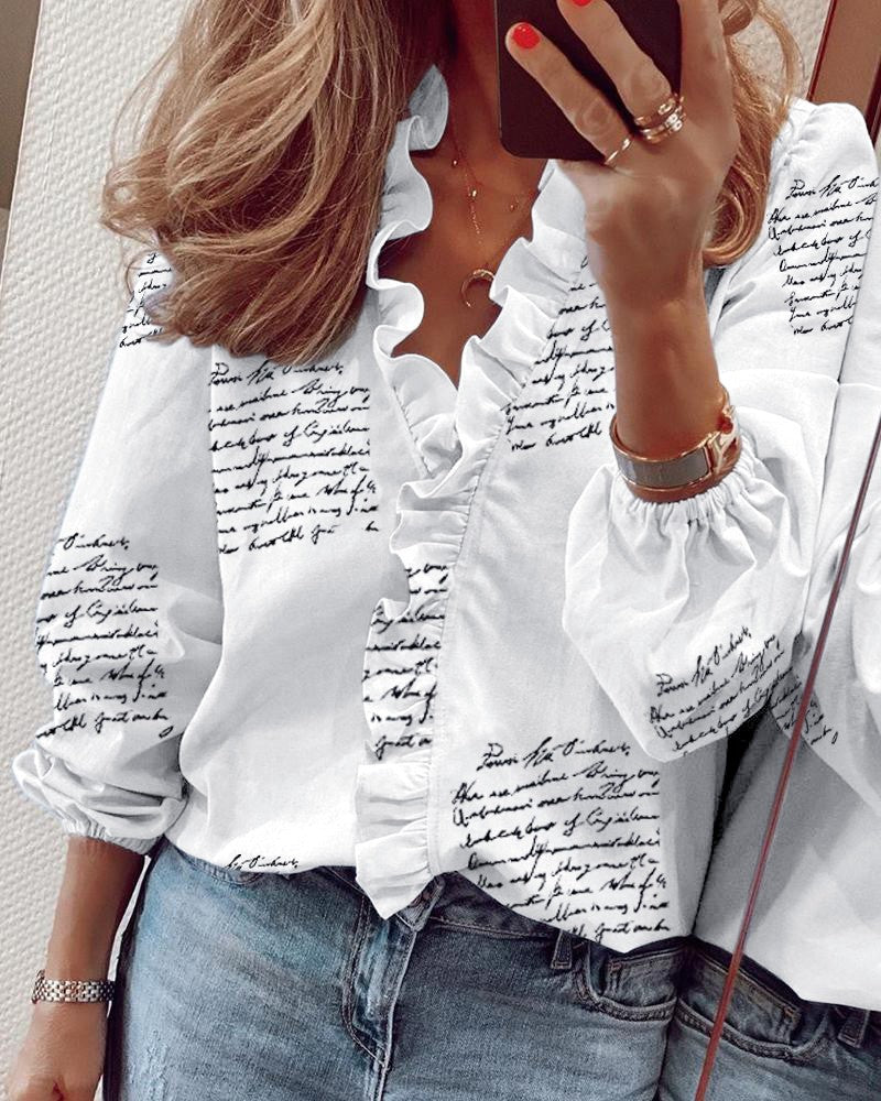 Blusa de Manga Longa com Babados Casual Feminina - Primavera e Verão