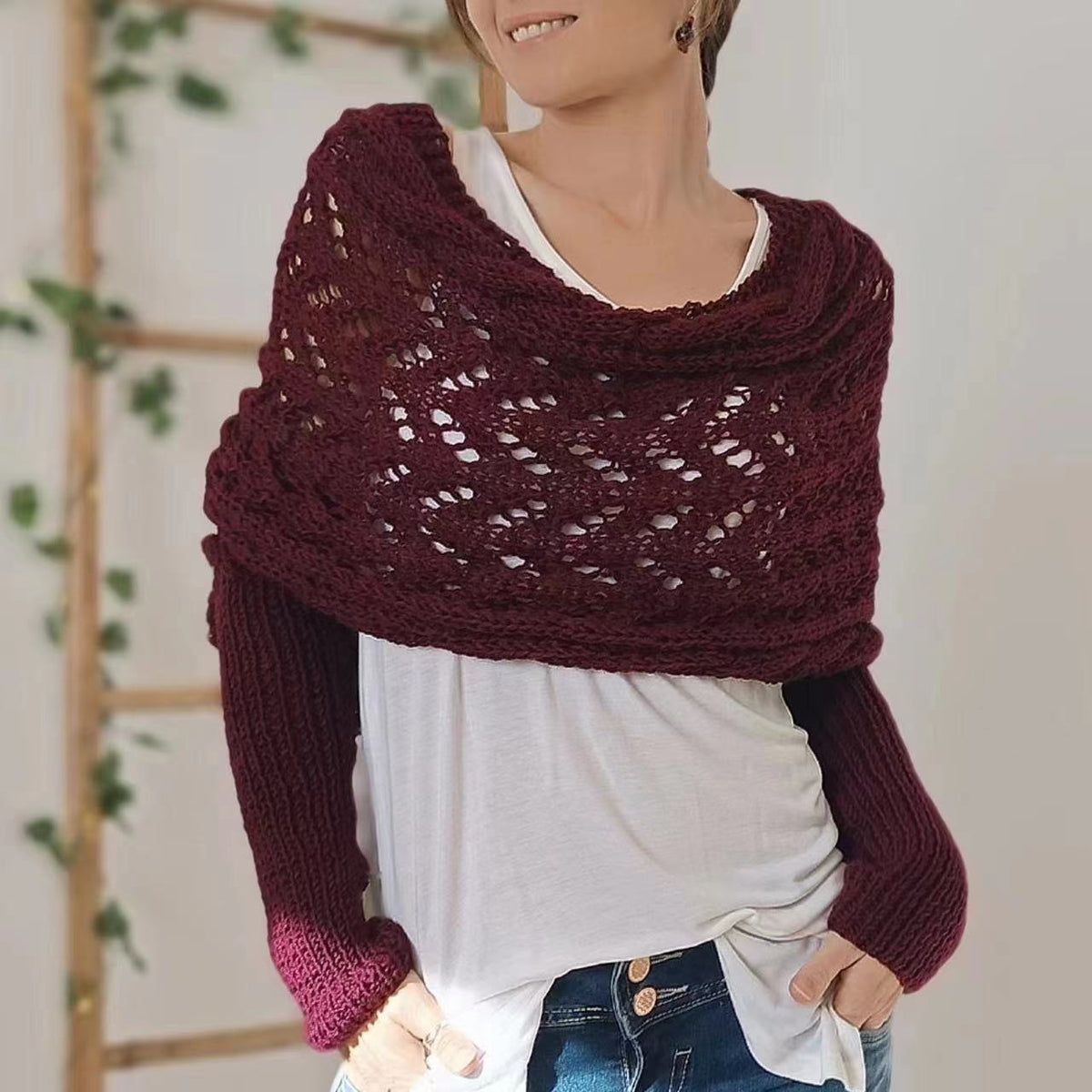 Xale de Tricô Vazado Quentinho Feminino - Outono e Inverno
