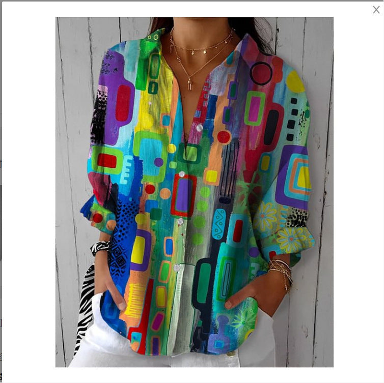 Camisa de Manga Longa Estampada Floral com Botões Feminina