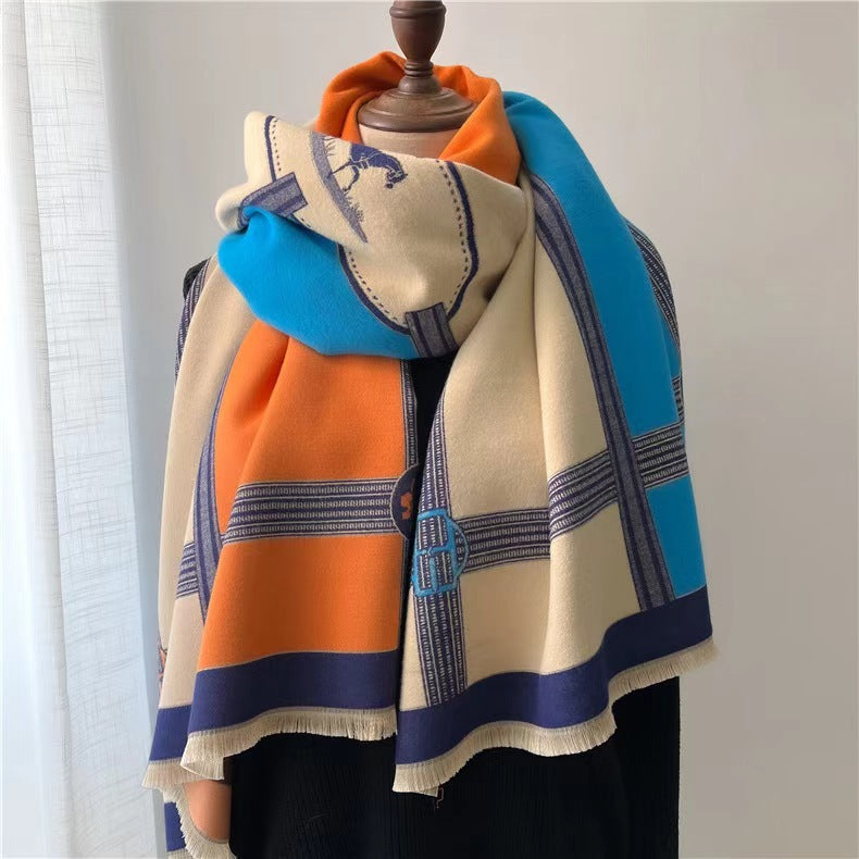 Cachecol Estilo Cashmere Contrastante Feminino - Inverno