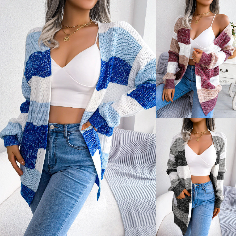 Cardigã Xadrez com Manga Lanterna Feminino