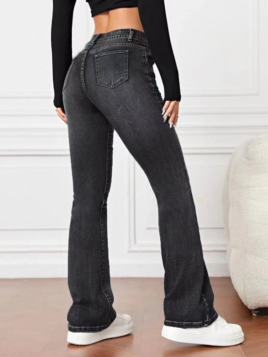Calça Jeans Bootcut de Cintura Alta Solta Slim