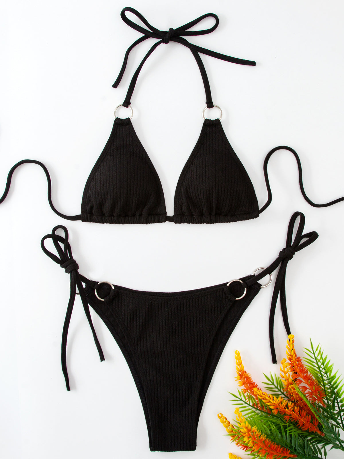 Conjunto de Biquíni Sexy com Amarração Lateral Estilo Fio-dental - Verão