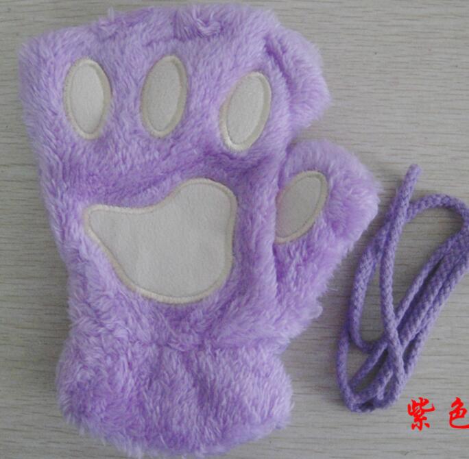 Luvas Fofas de Meio Dedo com Patinha de Urso para Inverno