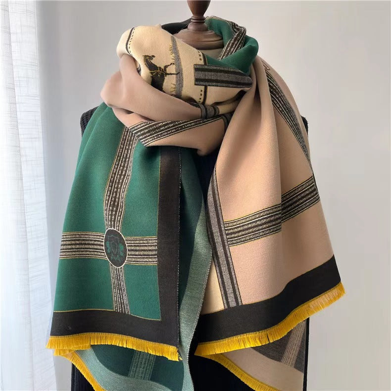 Cachecol Estilo Cashmere Contrastante Feminino - Inverno