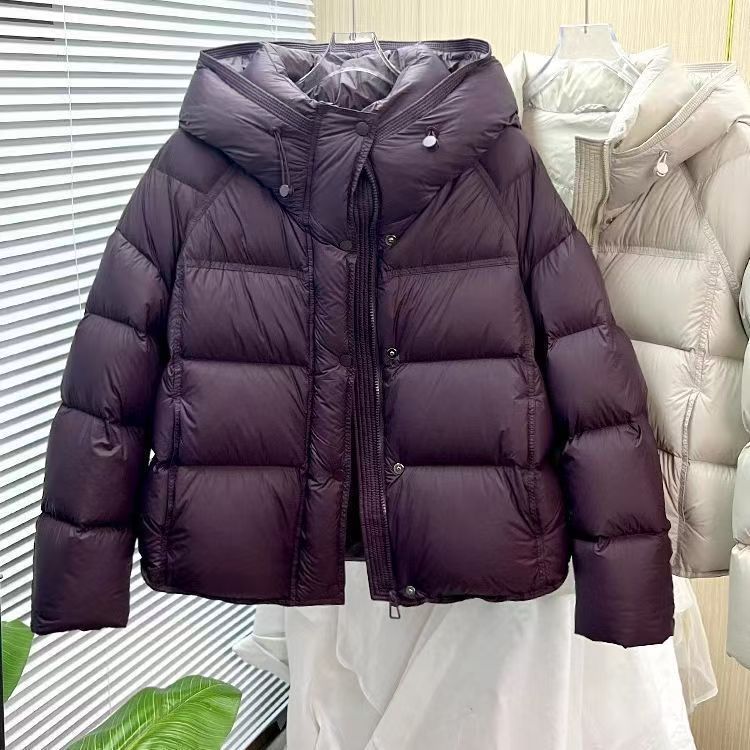 Jaqueta Acolchoada Curta Solta com Capuz e Efeito Puffer Lisa - Outono e Inverno