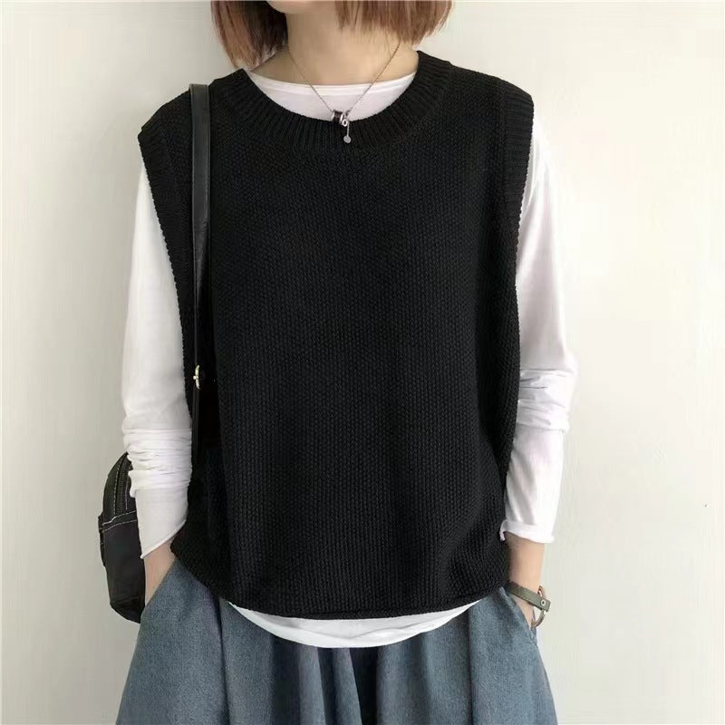 Colete Sem Mangas Liso com Gola Redonda Feminino