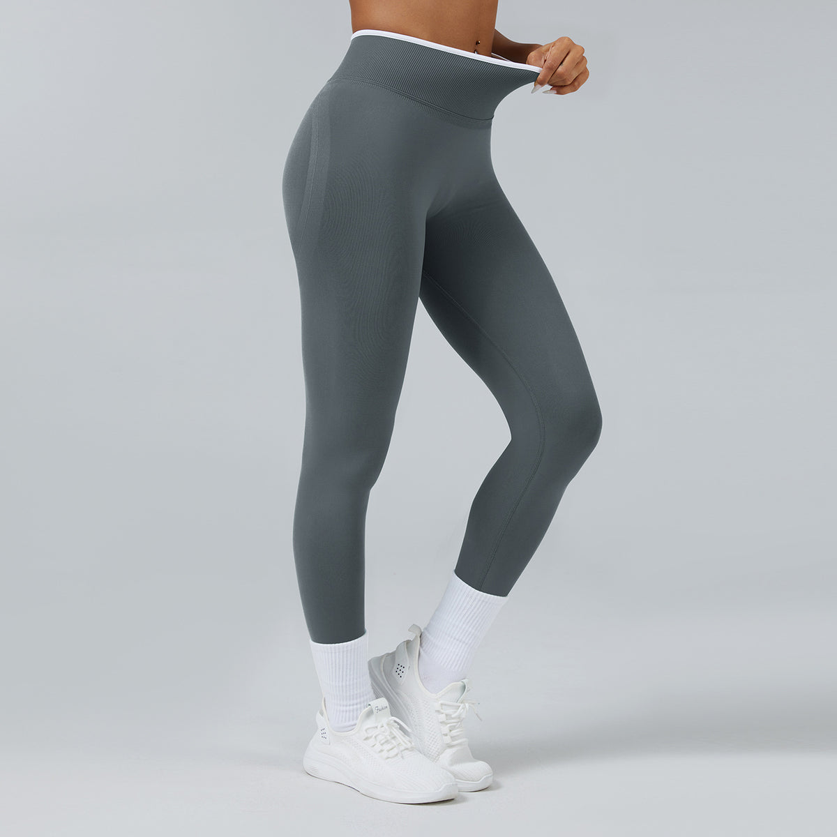 Calça de Yoga Esportiva Sem Costura de Tricô Justa de Cintura Alta com Secagem Rápida