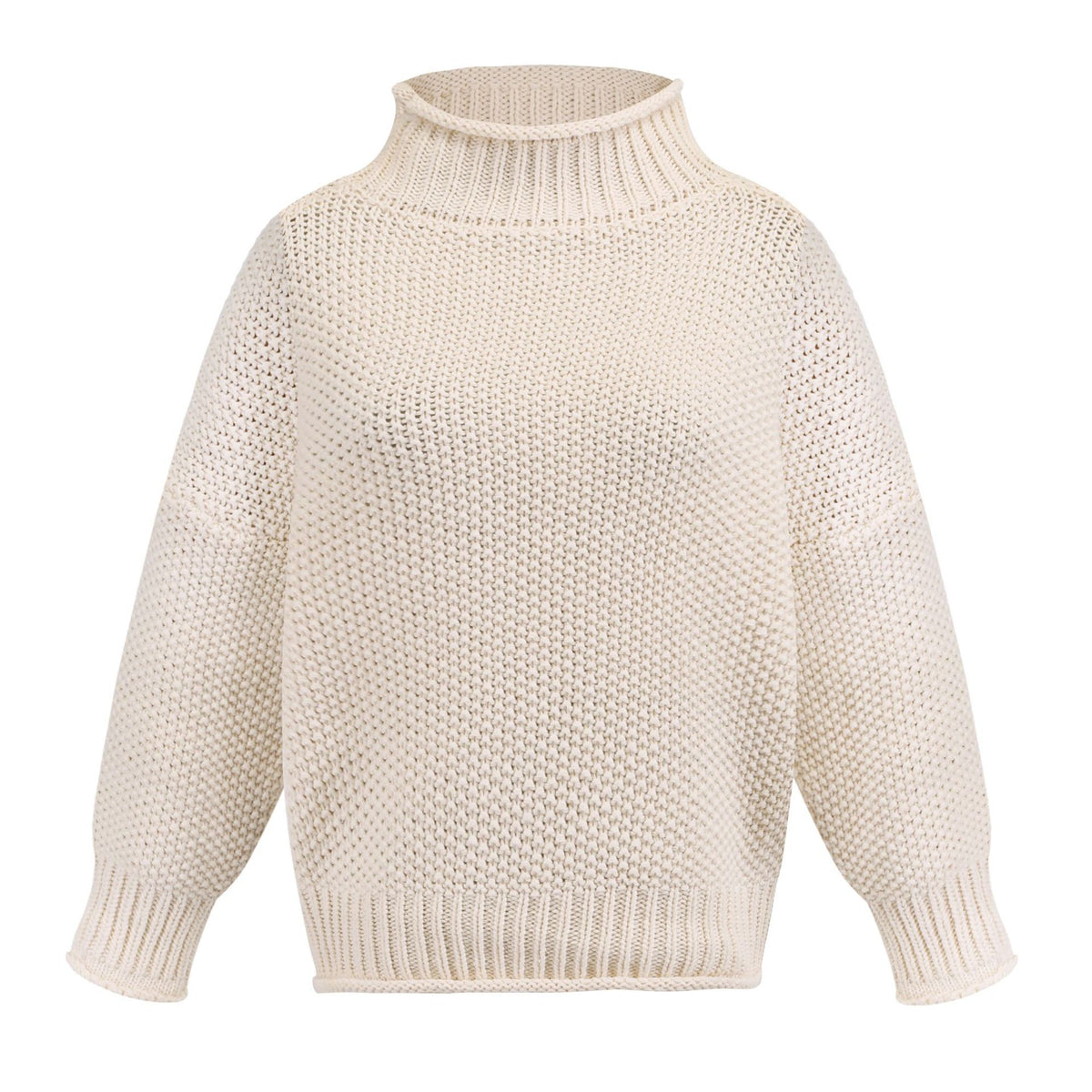 Blusa de Tricô de Gola Alta Casual de Manga Longa Feminina