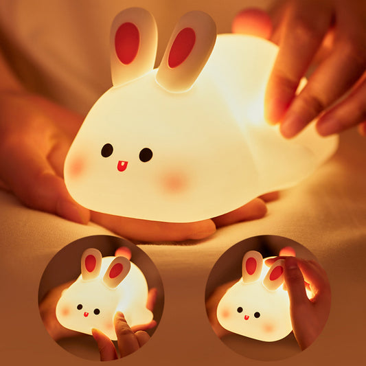 Luminária LED Fofa com Sensor de Toque, Desenho Coelho de Silicone com Rosto Grande, Presente de Natal, Abajur de Cabeceira