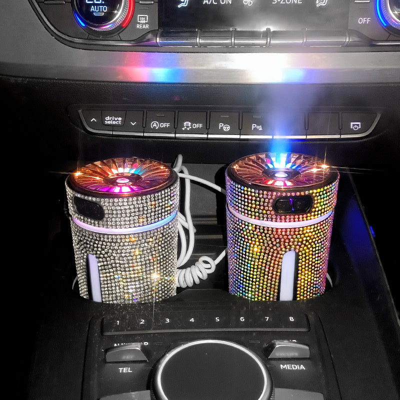 Umidificador Automotivo de Luxo com Diamante e Luz LED, Difusor de Aromaterapia, Purificador de Ar e Aromatizador para Carro, Acessório Feminino