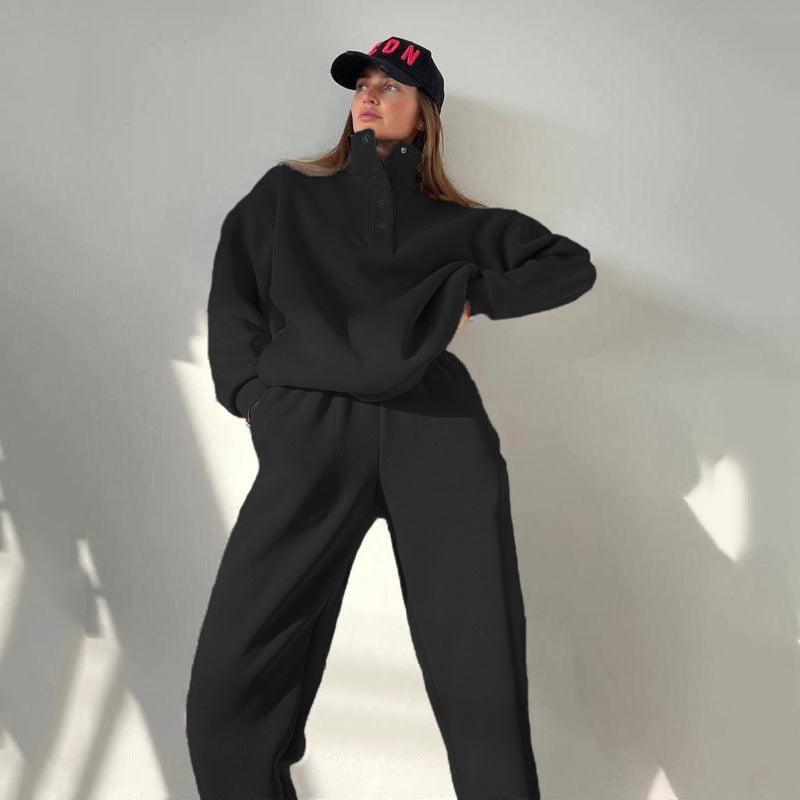 Conjunto de Moletom Oversized Liso Casual com Calça Longa Quentinho
