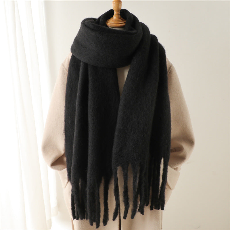 Cachecol Comprido de Mohair Liso com Franjas - Inverno