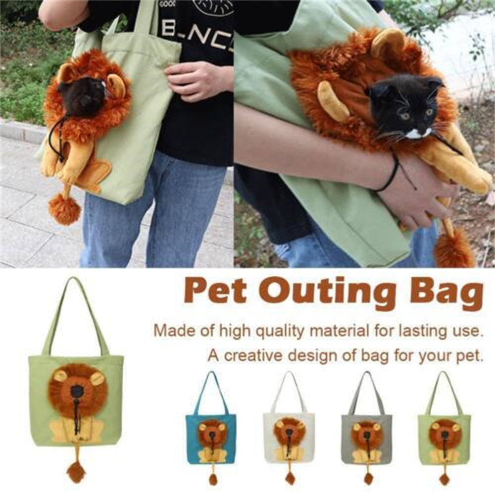 Bolsa de Transporte Macia em Formato de Leão para Gatos e Cães, com Zíperes de Segurança