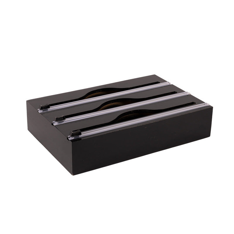 Organizador 3 em 1 de Bambu para Filme Plástico, Papel Alumínio e Papel Manteiga, com Cortador e Etiquetas, para Cozinha