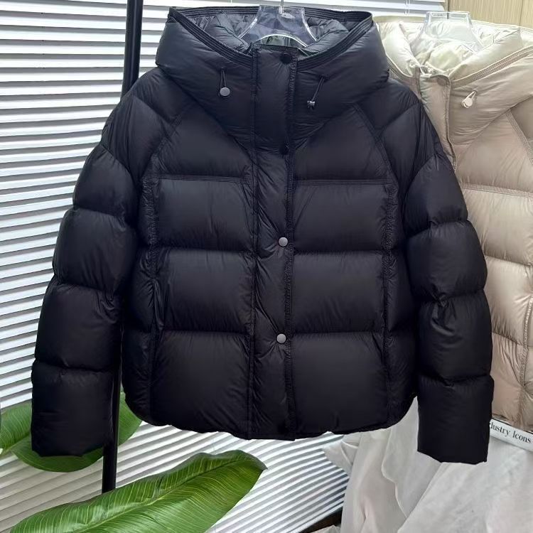 Jaqueta Acolchoada Curta Solta com Capuz e Efeito Puffer Lisa - Outono e Inverno