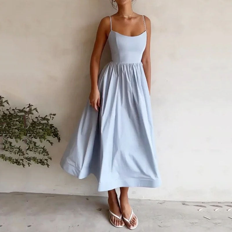 Vestido de Alças Liso Estampado Fresco e Sexy Feminino