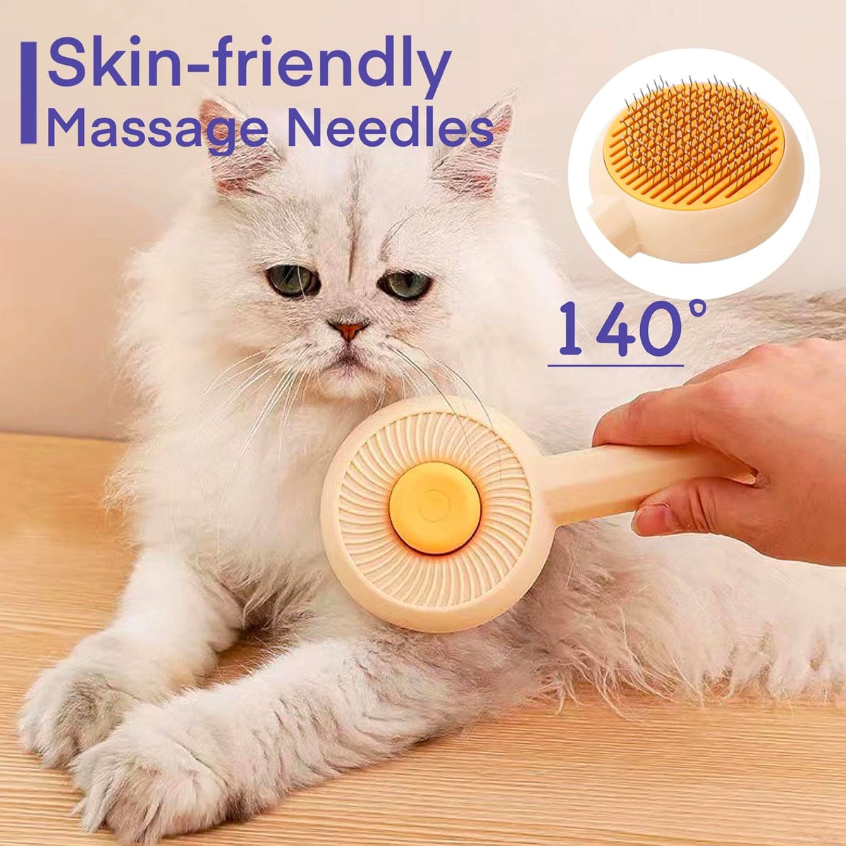 Escova de Tosa Autolimpante com Botão para Massagem de Gatos e Cães