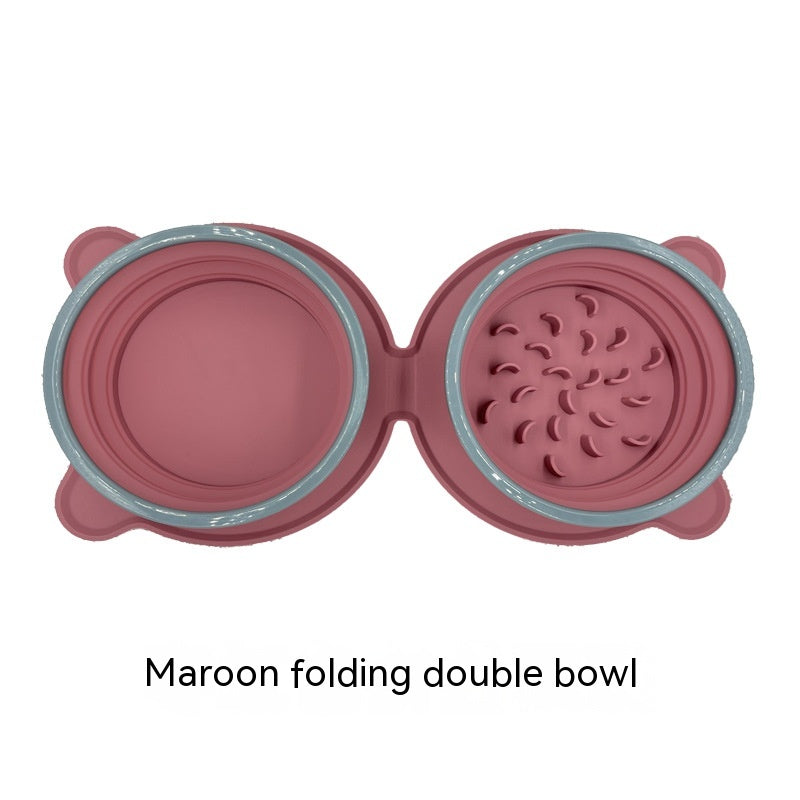 Tigela Dupla Portátil de Silicone Dobrável e Antiderrapante para Viagem