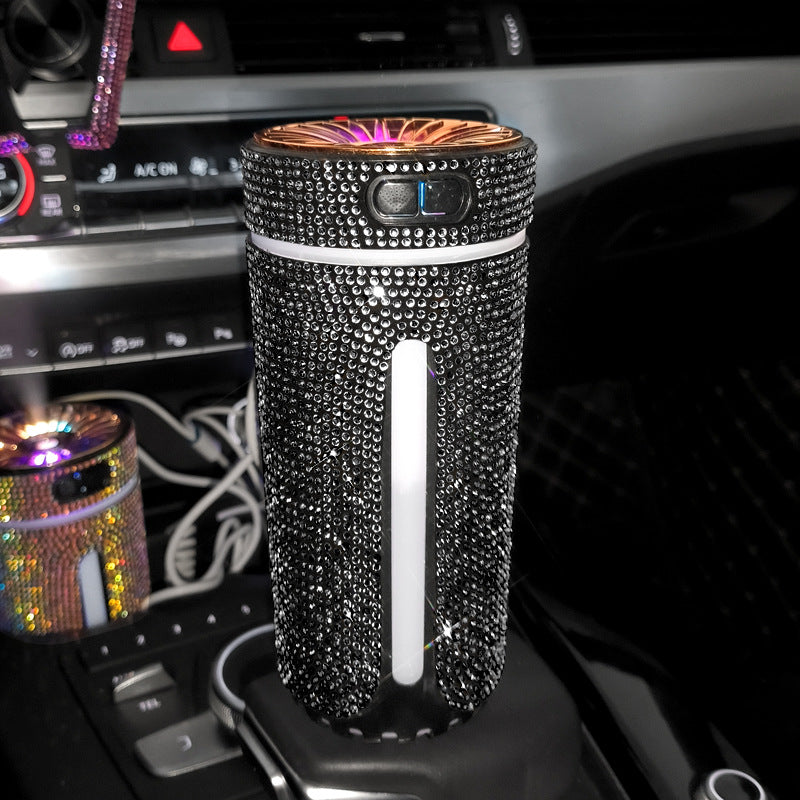 Umidificador Automotivo de Luxo com Diamante e Luz LED, Difusor de Aromaterapia, Purificador de Ar e Aromatizador para Carro, Acessório Feminino