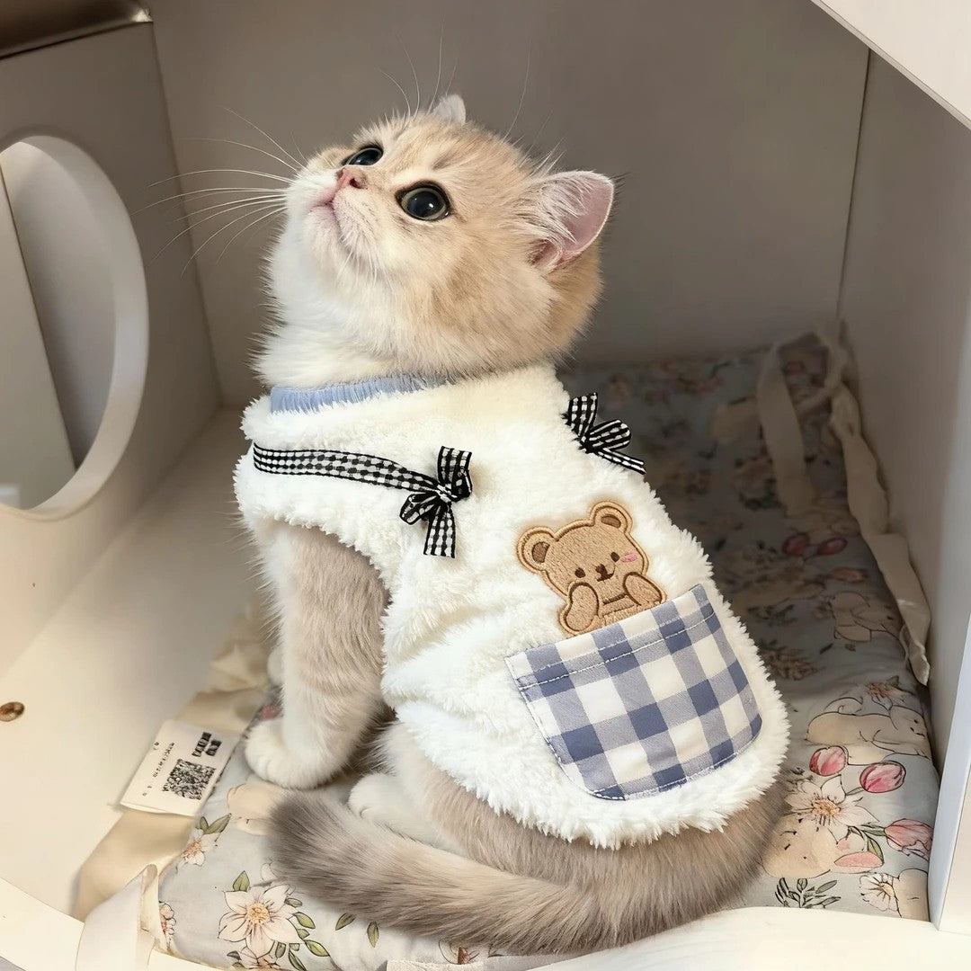 Roupa de Fleece Quentinha Anti-pelos para Gatos - Outono e Inverno