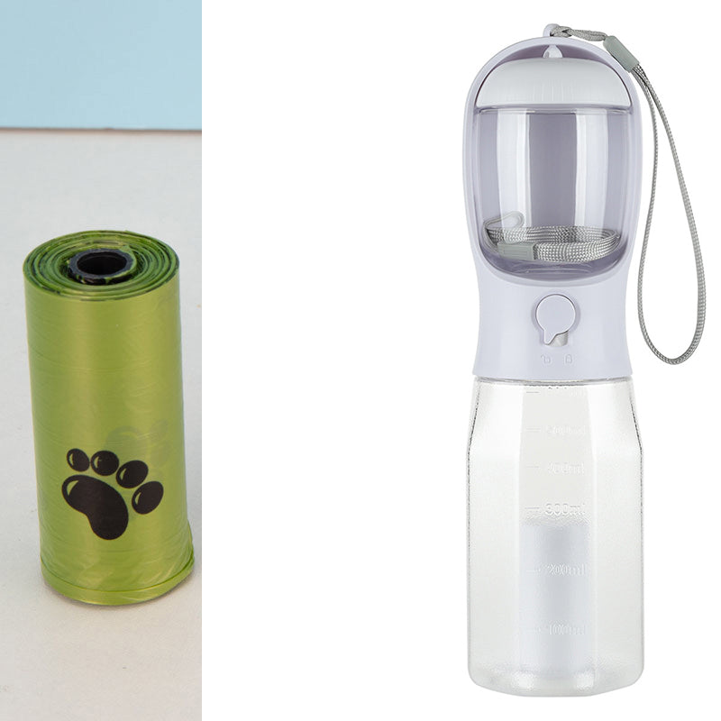Garrafa de Água Portátil 3 em 1 para Cães e Gatos com Dispensador de Sacolas