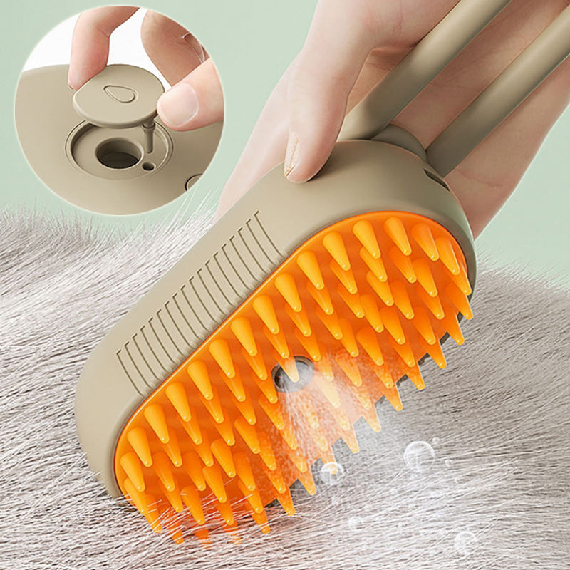 Escova a Vapor 3 em 1 com Spray Elétrico para Gatos e Cães - Massagem e Remoção de Pelos
