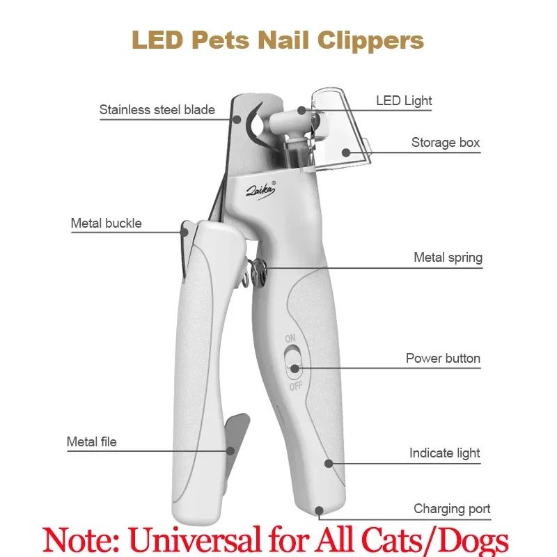 Cortador de Unhas Recarregável com Luz e Lâminas de Precisão para Cães e Gatos