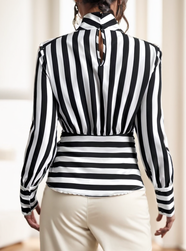 Blusa Listrada de Manga Longa Feminina