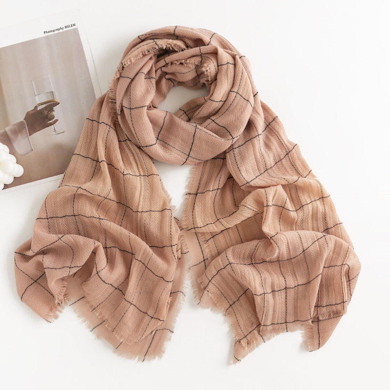 Cachecol Estilo Cashmere em Espinha de Peixe com Franjas Feminino