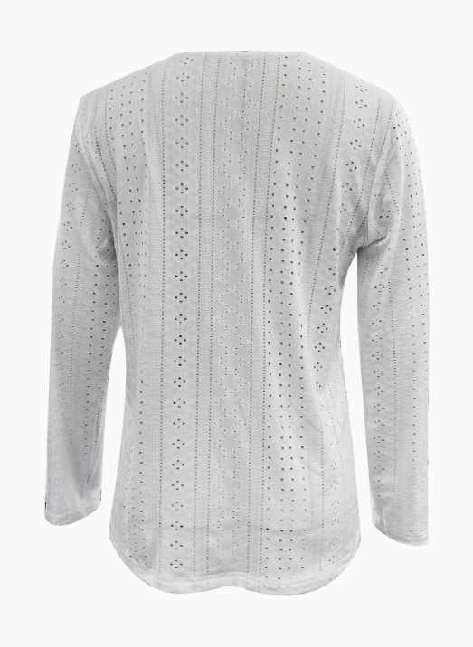Blusa de Manga Longa com Botões e Decote em V Feminina