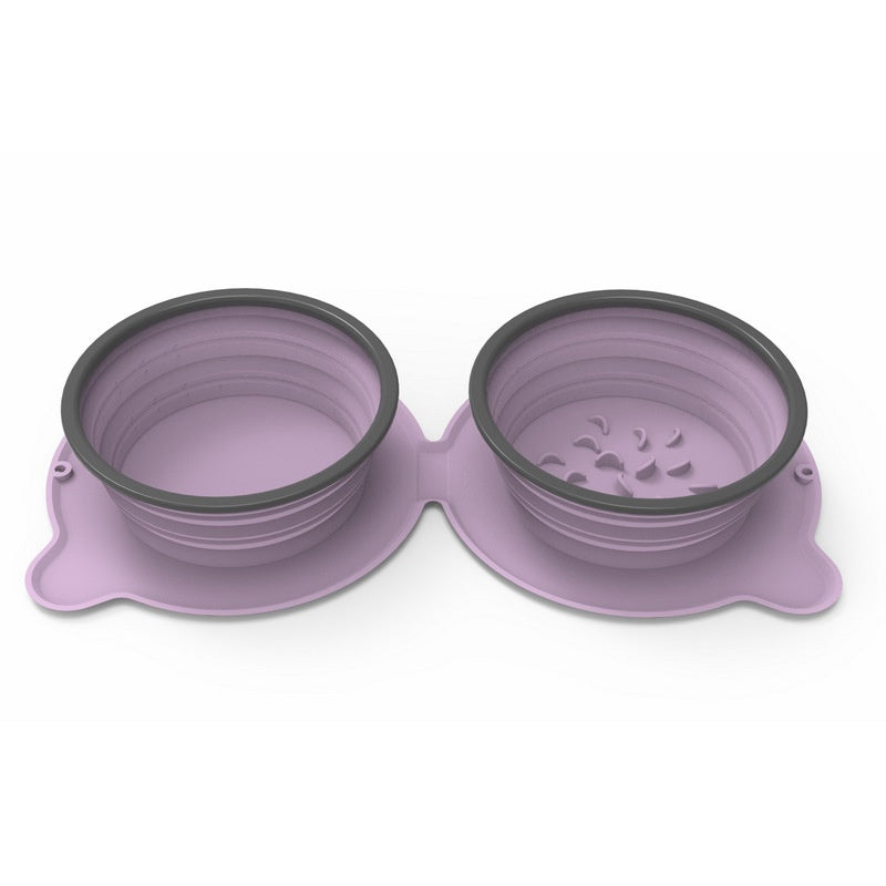 Tigela Dupla Portátil de Silicone Dobrável e Antiderrapante para Viagem