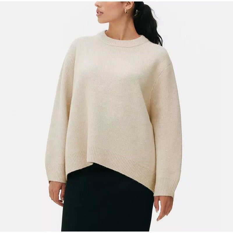Suéter Fofo com Gola Redonda Solto de Manga Longa Feminino - Inverno