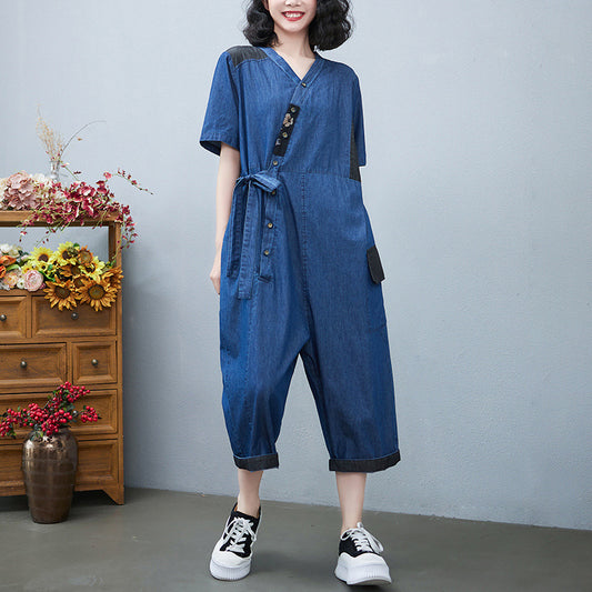Macacão Jeans com Cordão da Moda Feminino