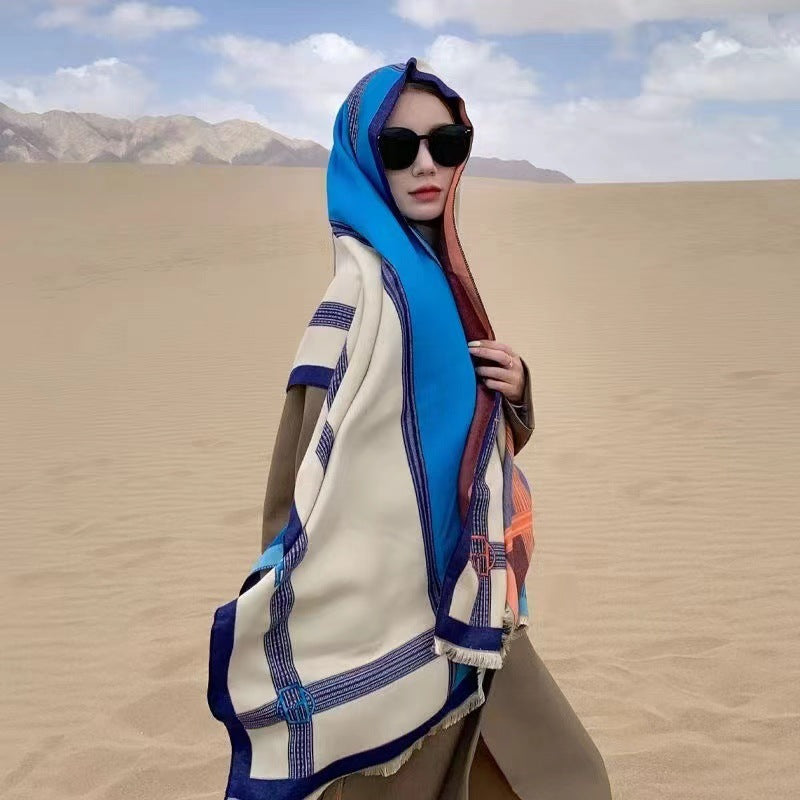 Cachecol Estilo Cashmere Contrastante Feminino - Inverno